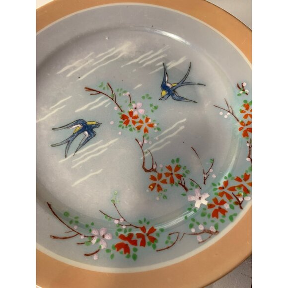 LusterWare Takito Ti Peach/ Blue 16PC Set* Japanese Hand Painted Set Birds Swall - Picture 12 of 14